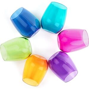 Unbreakable Stemless Glasses Multi Color Wine Glasses Set of‎ 6 Plastic New